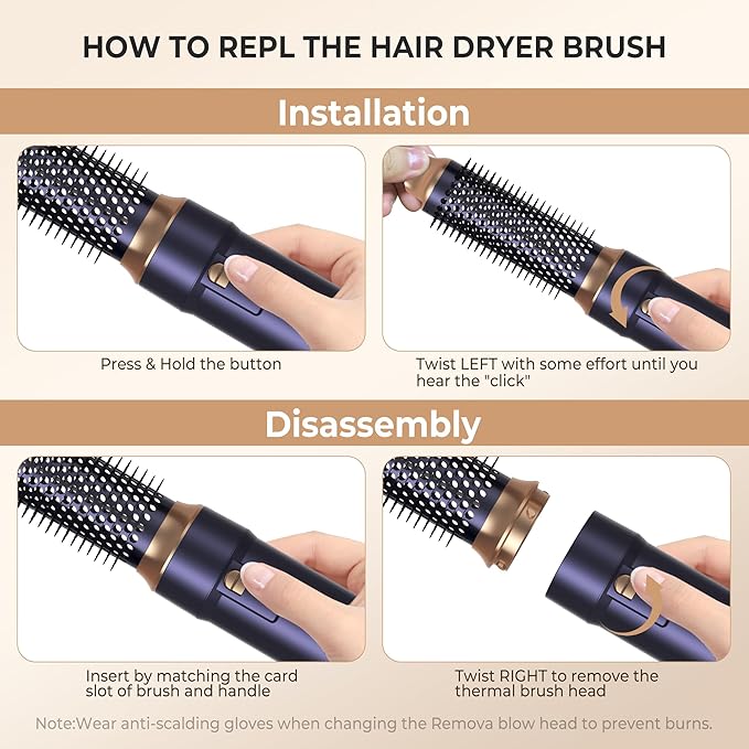 6 in ONE Blow Dryer Brush,Air Curling Iron Round Brush Blow Dryer 800W,Ionic Hair Dryer Brush for Women, Hot Air Brush Hair Styling Tools 100-120V