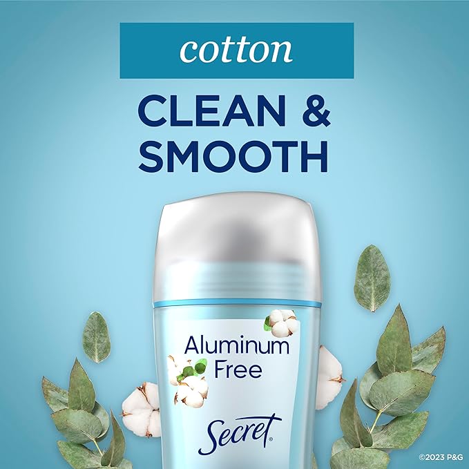 Secret Aluminum Free Deodorant for Women, 48hr Odor Protection, Free of Parabens Dyes Talc & Baking Soda, PH Balancing Minerals, Dry Solid, Cotton Scent, 2.4 oz