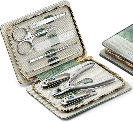 MR.GREEN Manicure Sets Pedicure Kits Stainless Steel Nail Clipper Personal Care Tools with PU Leather Case (Green)