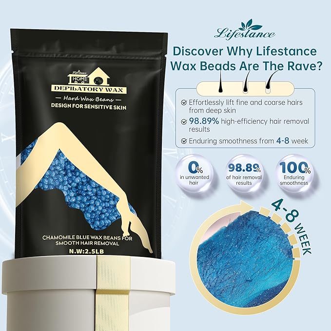 Lifestance 2.5lb Wax Beads Kit, Chamomile Hard Wax Beans For Hair Removal Brazilian Bikini Face, Painless Waxing for Fine Coarse Hair Women Men Large Refill for Wax Warmers at Home