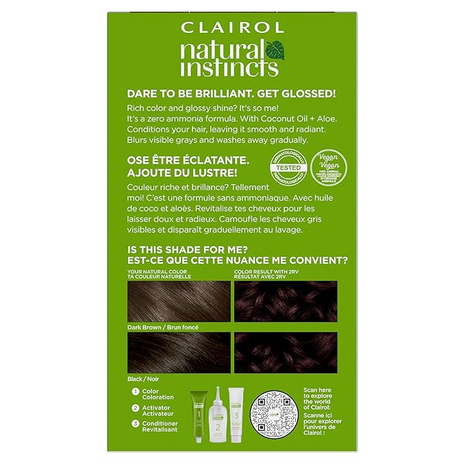 Clairol Natural Instincts Demi-Permanent Hair Dye, 2RV Burgundy Black Hair Color, Pack of 1