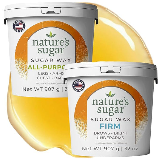 Nature's Sugar Wax Sugaring Paste for Legs, Back, Arms, Chest. All-Natural Hair Removal for Women and Men. Any skin types. Vegan. Cruelty-Free. (1 All Purpose, 1 Firm)