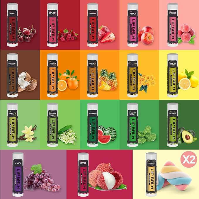 Yopela 19 Pack Halloween Natural Lip Balm Bulk with Vitamin E and Coconut Oil Lip Care Set - Moisturizing, Soothing, and Repairing Dry and Chapped Lips - 18 Flavors - Non-GMO