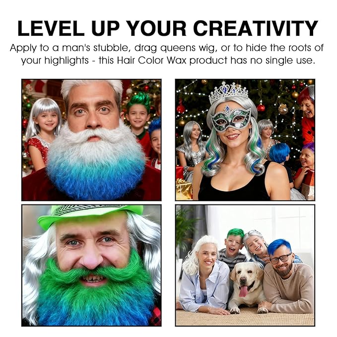 4 Colors Temporary Hair Color Wax for Christmas Party, Stocking Stuffers - DIY Washable Natural Instant Hair Color for Women Temporary Hair Dye for Kids Teens Women Men(White&Gray&Green&Blue 5 pcs)