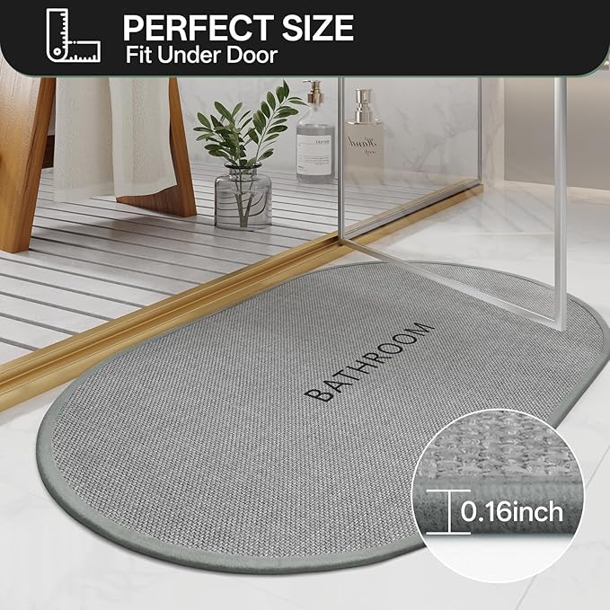 Non-Slip Bath Mat with Upgraded Rubber-Backing, Washable Thin Bath Mats for Bathroom Floor, Absorbent Woven Bathroom Rugs, Quick Dry, Fits Under Door, 20x32, Grey