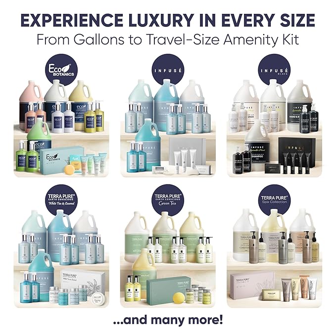 Terra Pure Green Tea Amenity Kit | Boxed Hotel Bulk Toiletries | 1 oz Shampoo, Conditioner, Lotion, Body Wash, Body Bar Soap for Guest Hospitality Vacation Rentals | 60 Sets/Case