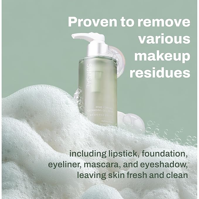 Pore Control Cleansing Gel Foam - Korean Skincare Gel to Foam Cleanser with Green Tea, Chestnut Shell, and Botanical Complex for Pore Care, Sebum Balance and Makeup Removal, 155ml / 5.24 fl.oz.