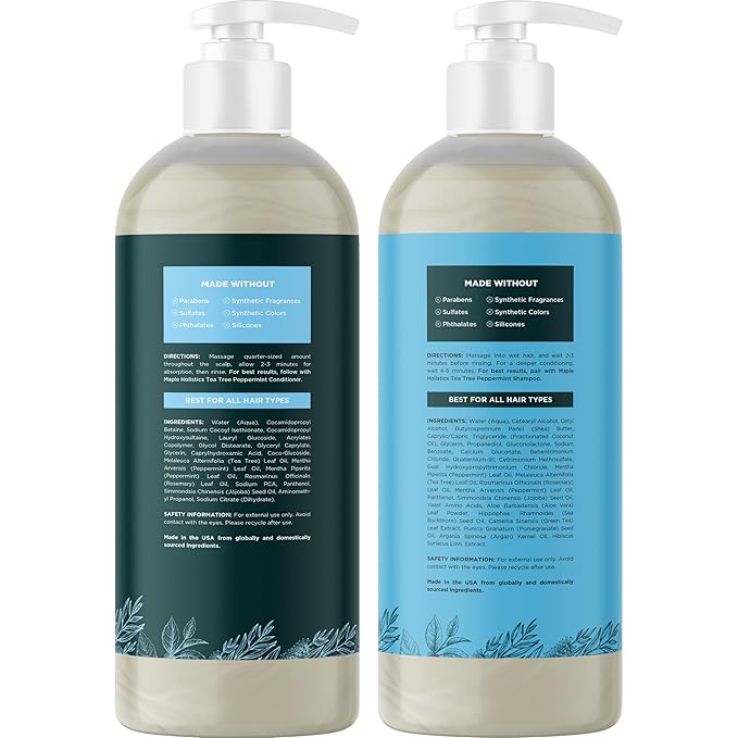Tea Tree Mint Shampoo and Conditioner - Tea Tree Rosemary Mint Shampoo and Conditioner Set Sulfate Free for Daily Clarifying and Dry Scalp Care - Paraben and Sulfate Free Shampoo and Conditioner 16oz