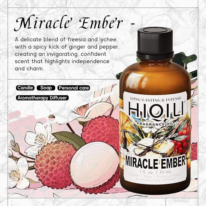 HIQILI Miracle Ember Fragrance Oil - Sweet Fruity Floral Scent for Candle & Soap Making, Essential Oil Diffusers - 1 Fl Oz