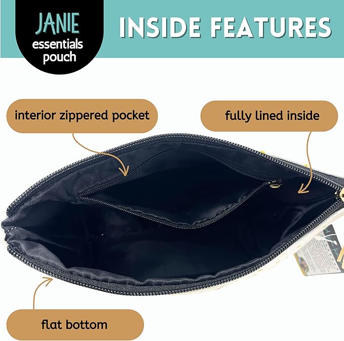 Brooke & Jess Designs Boss Lady Janie Pouch Gifts for Women Gold Dotted Makeup Bags Cosmetic Bag Travel Toiletry Makeup Pouch Pencil Bag with Zipper Best Work Bestie Gifts