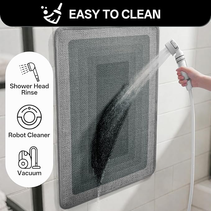Non Slip Bath Mat Bathroom Rugs, Quick Dry Super Absorbent Washable Shower Bath Mats, Rubber Backing Ultra Thin Bathroom Rug Fit Under Door, Grey 20x32