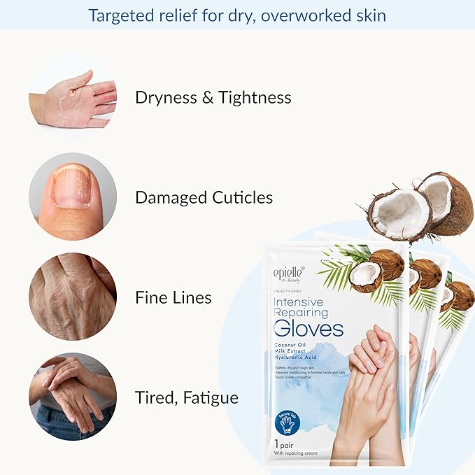 Epielle Intensive Repairing Hand Mask 6 Pairs, Deep Moisturizing Gloves for Dry, Cracked Hands, Self Care Gifts for Women, Spa Kit, Stocking Stuffers, Thanksgiving Essentials
