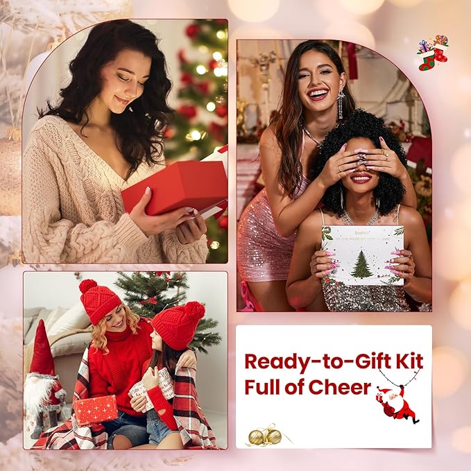 Beetles 27Pcs Christmas Gel Nail Kit Gifts for Women Teen Girls - 6 Colors Red Gold Cat Eye Glitter Merry Glitz Gel Nail Polish Kit with U V Light Jelly Winter Set Soak Off Salon DIY Manicure Set