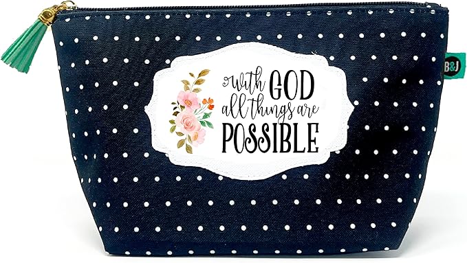 Brooke & Jess Designs Inspirational With God Pouch Gifts for Women Dotted Makeup Bags Cosmetic Bag Travel Toiletry Makeup Pouch Pencil Bag with Zipper Best Women and Men Gifts