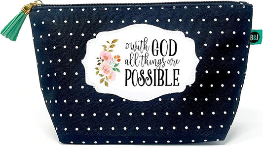 Brooke & Jess Designs Inspirational With God Pouch Gifts for Women Dotted Makeup Bags Cosmetic Bag Travel Toiletry Makeup Pouch Pencil Bag with Zipper Best Women and Men Gifts