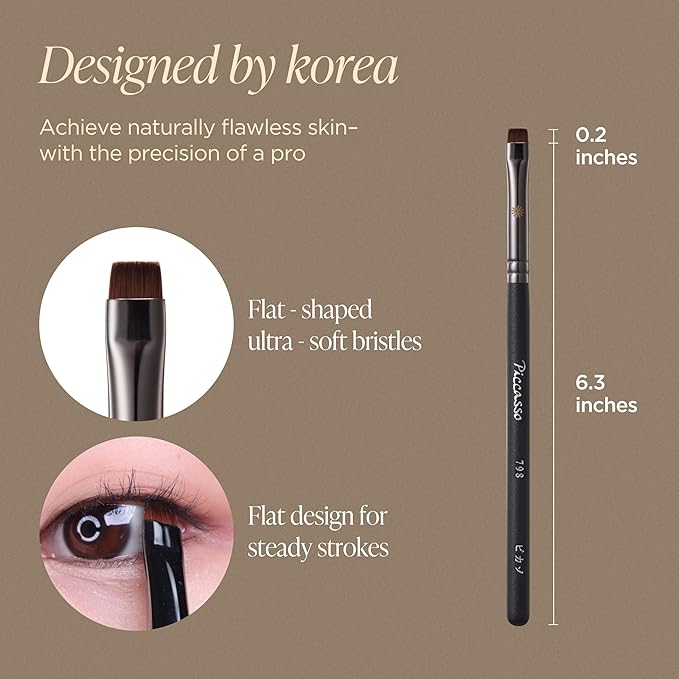 Piccasso 798 Flat Eyeliner Brush – Professional Thin Angled Brush for Gel and Liquid Eyeliner, Soft Bristles for Tightlining and Lash Line, Eye Makeup and Facial Brush from K-Beauty Brand