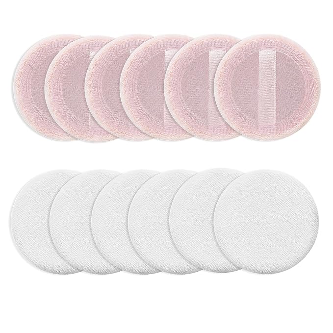 Sibba 12 PCS Blush Loose Powder Puff Face Setting Body Makeup Soft Velour Sponge Beauty Blender Make Up Mini Portable Finger Applicator Holder Small Fluffy Highlighter Facial Cosmetic Cushion Women