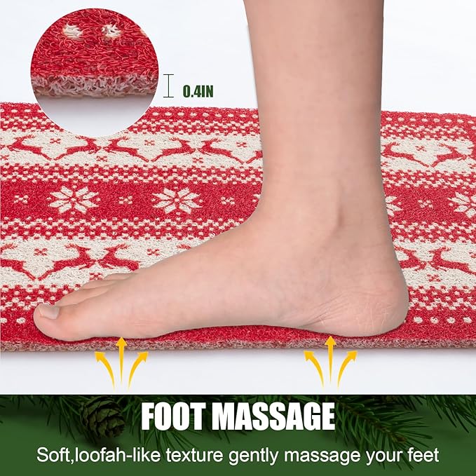 Christmas Non-Slip Bathtub Mat, Anti Slip Shower Mat, Fast Drying Bathtub Mats, Foot Scrubber Mat, Anti Slip Mat for Tub, Floor, Bathroom, Kitchen, Home, Hotel (Reindeer Snowflake, 40"x16")