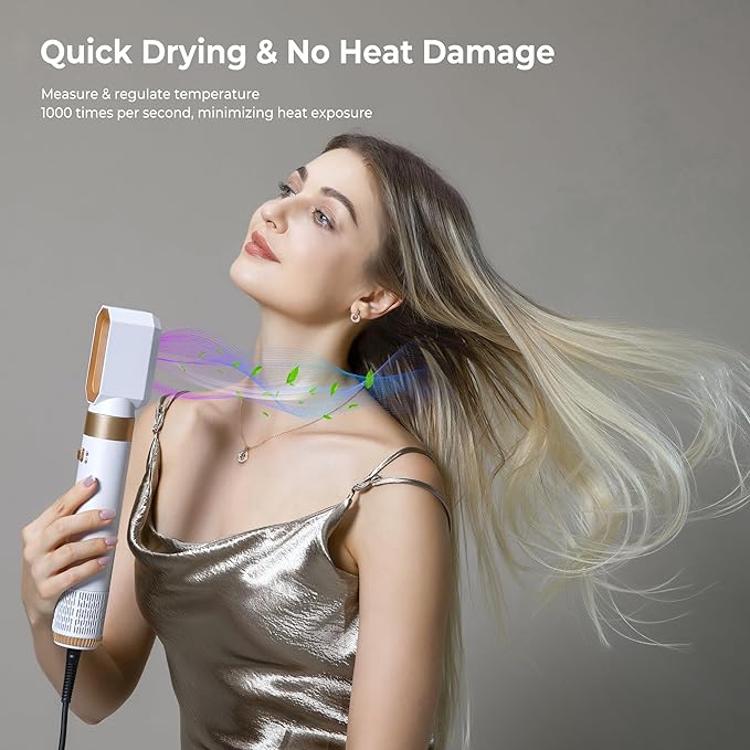 6 in ONE Hair Dryer Brush, Blow Dryer Curling Wand Hair Styling Tools Set, Ionic Hot Air Massage Oval Blowout Hair Dryer, Left&Right Hair Styler 100-120V