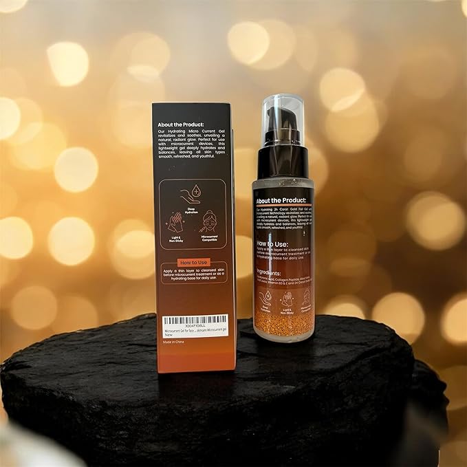 Microcurrent Gel for face moisturising and skincare facial Hydrating solution with gold foil, hylurionic acid, Vit B3,E and alovera Juice