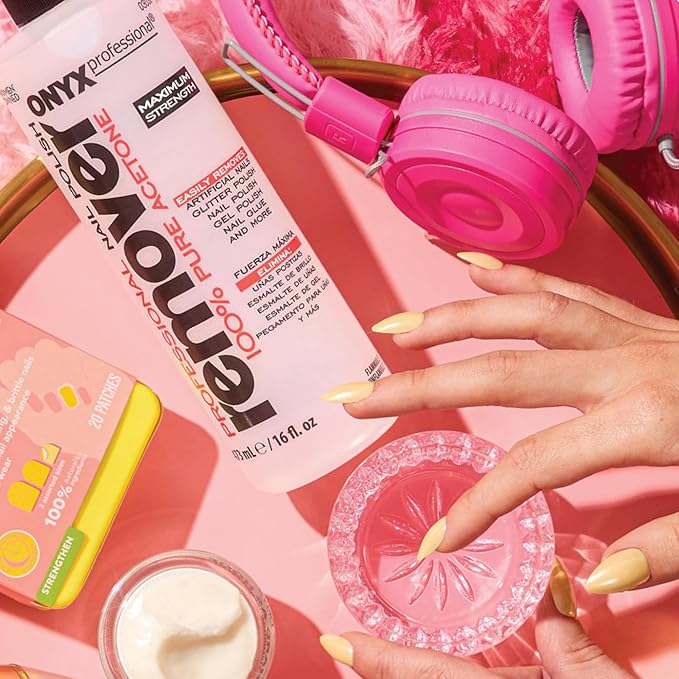 Onyx Professional 100% Pure Acetone Nail Polish Remover Kit with 7 inch Nail File, 16 fl oz - Made in USA, Maximum-Strength Gel Polish Remover, Artificial & Glitter Nail Polish