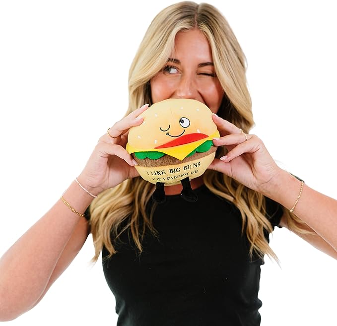 Punchkins Hamburger Plushie - I Like Big Buns and I Cannot Lie Funny Hamburger Plush, Gift for Grillers, Food Plush Toy for Gifting