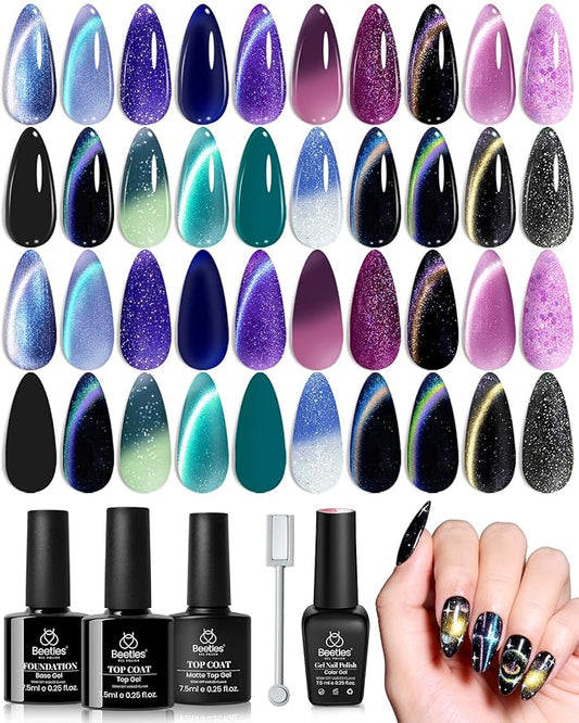 Beetles Chameleon Gel Polish Set - Stellar Mirage Collection, 20 Color-Shifting Cat Eye & Temperature Changing Gel Polishes, Magnetic Jelly Nails, Soak Off UV LED Nail Art Kit for DIY Manicure Lovers