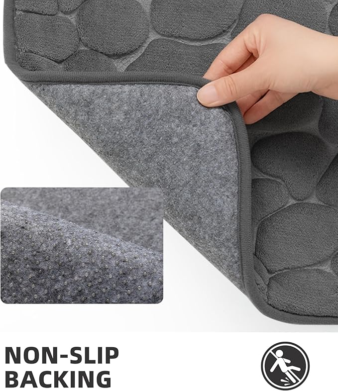 YIHOUSE Memory Foam Bath Mat Cobblestone Bathroom Rugs Super Water Absorbent Bath Mats for Bathroom Machine Washable Bath Rugs(20 x 24,Dark Gray)