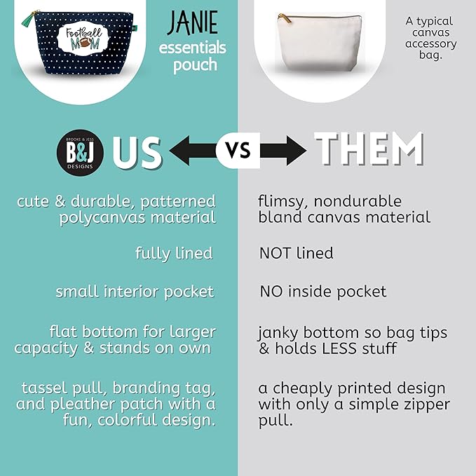 Brooke & Jess Designs Sports Mom Football Pouch Gifts for Women Dotted Makeup Bags Cosmetic Bag Travel Toiletry Makeup Pouch Pencil Bag with Zipper Best Mommy Birthday Just Because Gifts