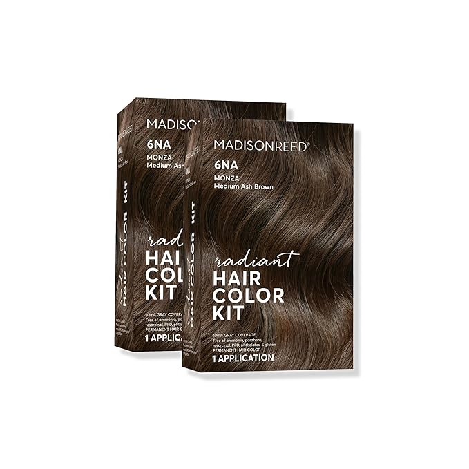 Madison Reed Radiant Hair Color Kit | 6NA Medium Ash Brown with Cool Smoky Undertones (Monza Brown) for 100% Gray Hair Coverage | Dimensional Permanent Hair Dye | PPD-Free & Ammonia-Free | 2 Pack