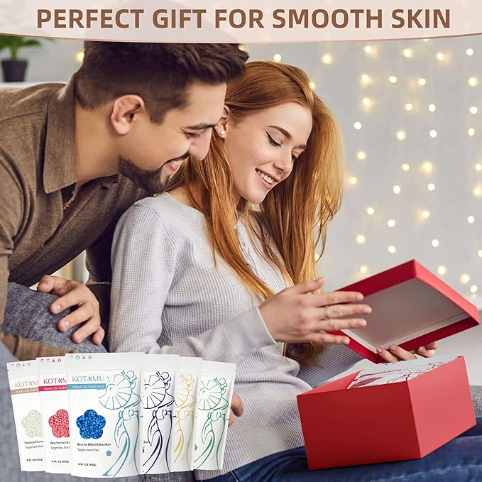 KOTAMU Waxing Beads Unscented Hard Wax Beads for Women& Men Full Body Thick &Thin Hair Removal, 1lb Pack Organic Wax Beans for Sensitive Skin Face Eyebrows Armpit Legs Bikini Brazilian Home Waxing