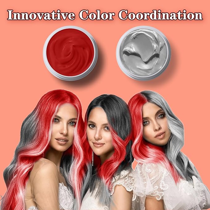 Red Hair Color Wax, Temporary Washable Hair Color Dye for Kids, Temporary Dye Wax Natural Hairstyle Cream Hair Pomades for Women & Men Party Cosplay Halloween