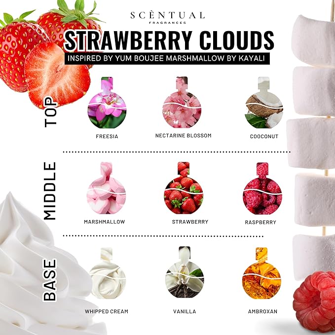 Ultra-Concentrated Hair & Body Perfume Mist, Long Lasting Women's Fragrance, Gourmand Perfumes for Women, Vegan and Cruelty Free (Strawberry Clouds)