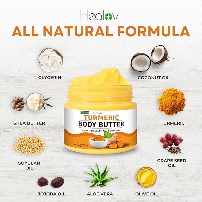 Turmeric Face Cream – All Natural Skin Brightening Lotion – Turmeric Whipped Body Butter for Dark Spots, Hyperpigmentation – Turmeric Skincare Cleanses, Fights Acne, Evens Tone, Scars, Sun Damage