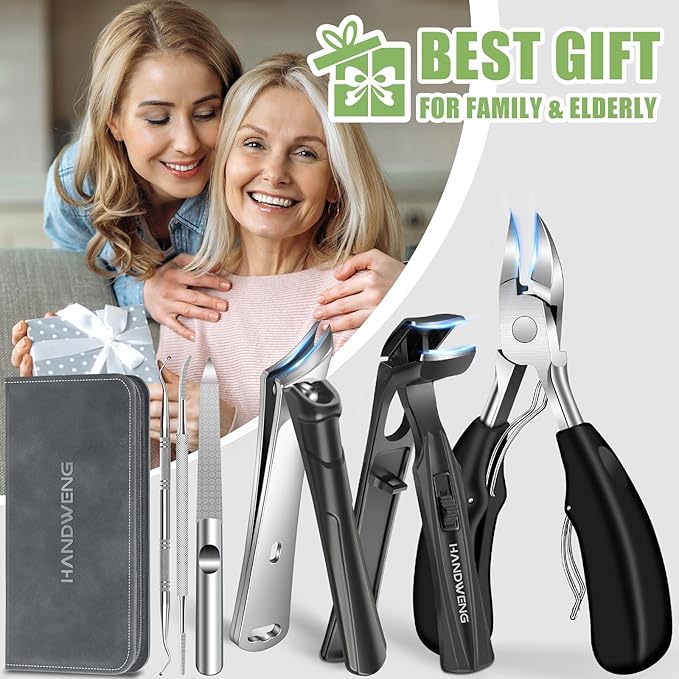 Toenail Clippers for Seniors Thick Toenails, Angled Head Large Toe Nail Clippers for Thick Nails for Men, Heavy Duty Ingrown Toenail Clippers with Wide Jaw, Slanted Nail Clippers with Long Handle