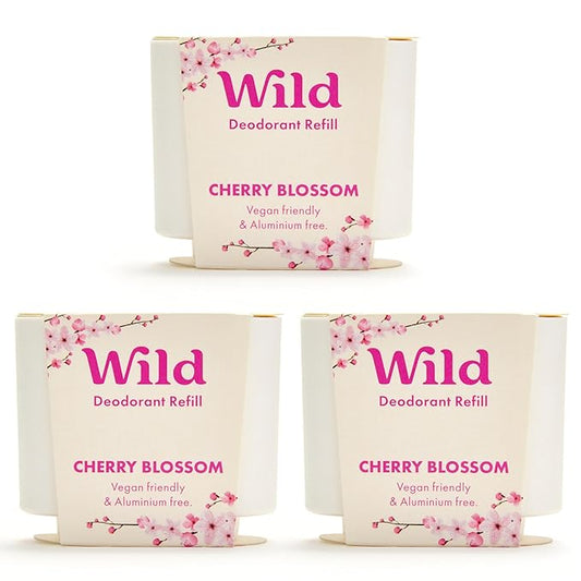 Wild - Cherry Blossom Refill Trio Pack - Refillable Deodorant - Vegan - Aluminium Free - Long Lasting Protection - 3 Pack of 40g Refills