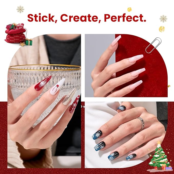 Beetles Christmas Nail Art Stickers 30 Sheets 3D Snowflake Nail Stickers White Snowmen Santa Claus Elk Nails Supplies DIY Decals for DIY Decoration Nails Art