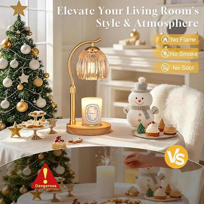 Hong-in Candle Warmer Lamp - with Timer & Dimmer, Modern Home Decor House Warming Gifts, Cozy Birthday Gift for Women Mom (Amber)