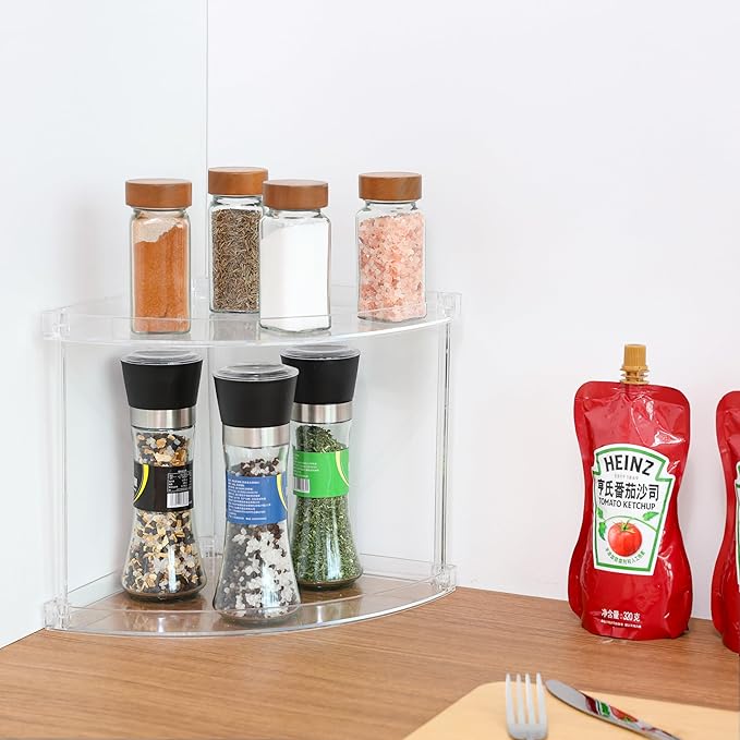 Yieach Clear Acrylic Bathroom Corner Shelf, 2 Tier Bathroom Counter Organizers and Storage Tray for Makeup,Perfume,Skincare Organizer Shelf & Vanity Storage for Bedroom and Spice Racks for Kitchen