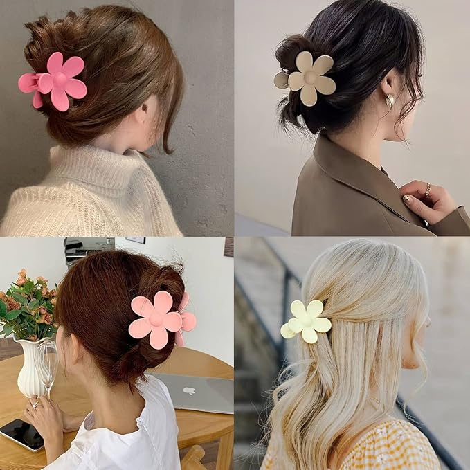 12 Pieces Flower Claw Clips for Women Girls - Large, Strong Hold Jaw Clips in 12 Matte Colors for Thick and Thin Hair