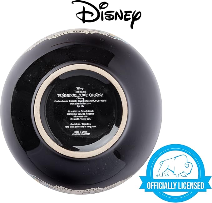 Silver Buffalo Disney Nightmare Before Christmas Sally's Sleepy Time Soup Ceramic Ramen Noodle Rice Bowl with Chopsticks, Microwave Safe, 20 Ounces