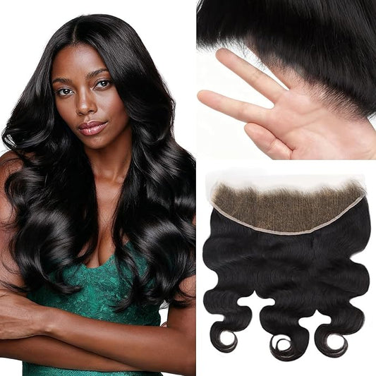 Lashey 13x4 SKINLIKE HD Lace Frontal, 0.10mm Ultra-thin Rael HD Frontal Pre Bleached Knots Pre Plucked Hairline Body Wave Human Hair 16 Inch Natural Black