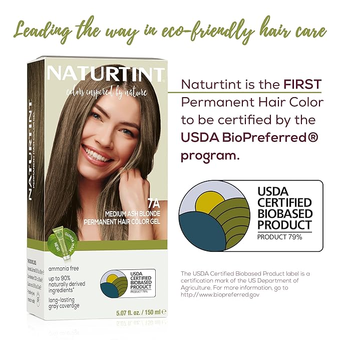 Naturtint 7A Medium Ash Blonde Permanent Hair Color (Pack of 1), Ammonia Free, Vegan, Cruelty Free, up to 100% Gray Coverage, Long Lasting Results (Packaging may vary)