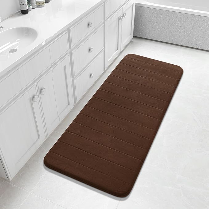 Yimobra Bathroom Runner 55"x24", Non Slip Memory Foam Bath Mat, Super Soft Water Absorbent Hallway Carpet, Machine Washable Rug for Vanity Tub Shower, Brown