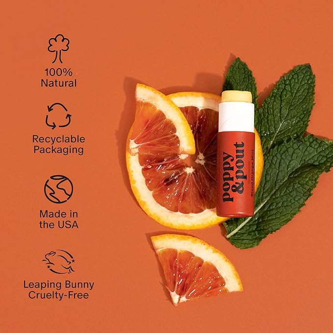 Poppy & Pout Lip Care Set | Lip Balm & Scrub | Sustainable Cardboard Tubes & Glass Jars, All Natural, Beeswax, Coconut Oil, Cruelty Free, Exfoliating & Moisturizing Lip Treatment (Blood Orange Mint)