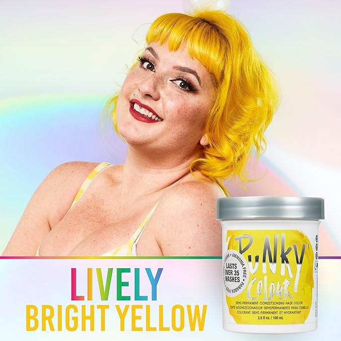 Punky Bright Yellow Semi Permanent Hair Color - Vegan & Cruelty-Free Conditioning Hair Dye, Lasts Up to 35 Washes, 3.5 fl oz