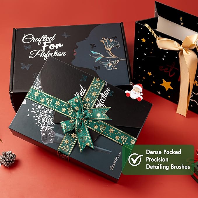 Bueart Design 26Pcs Christmas Professional Makeup Brushes Set with Elegant Box,Premium Ultra Soft Synthetic Brush for Foundation Blush Powder Contour Concealer Bronzer Eyeshadow for Pro makeup