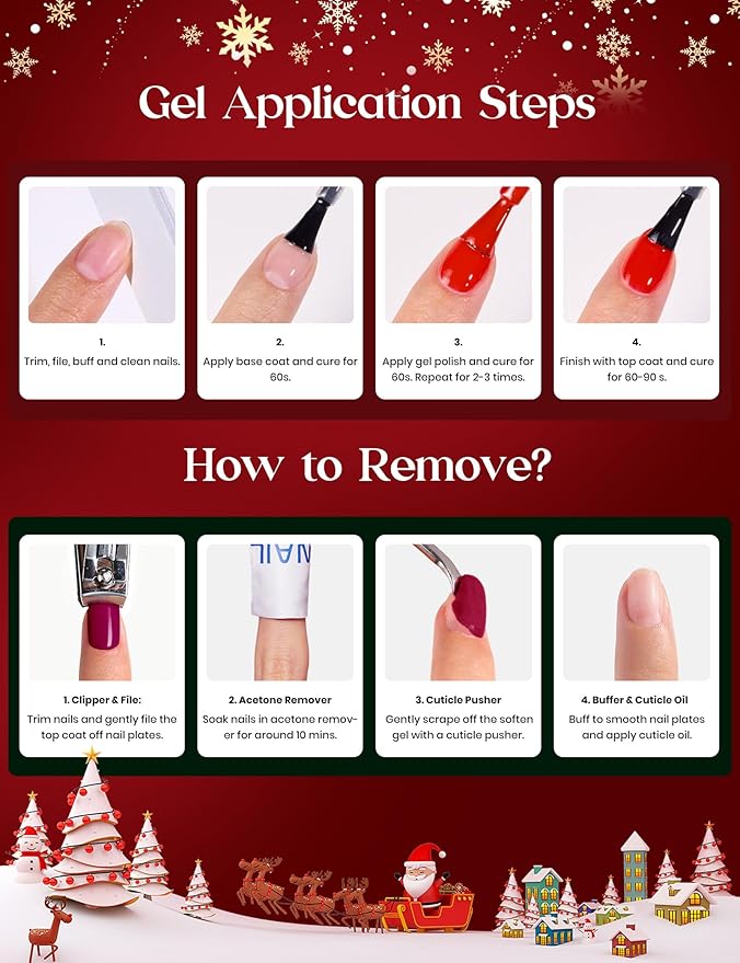 beetles Gel Polish Merry Glitzmas 2025 Christmas Advent Calendar – 24 Days Christmas Countdown Nail Art Set with Mini LED Nail Lamp Base Top Coat and Festive Holiday Surprises Gifts for Women Girls