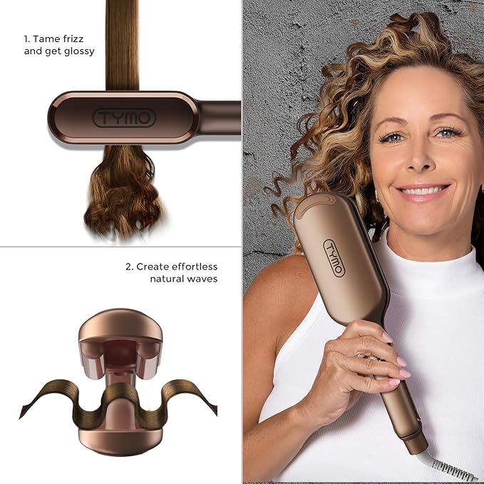 TYMO 2025 Limited Edition Styling Set - Include TYMO ROVY Hair Crimper Wave Curling Iron & Ring Plus Straightener Brush & STYLUX Thermal Brush, 3 in 1 Ionic Hair Curler Tool Set for Women