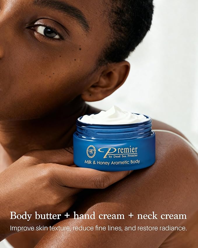 Premier Dead Sea Aromatic Body Butter – Milk & Honey, Hydrating Shea Body Butter for Women & Men, Moisturizing, Firming & Anti-Aging Cream for Dry Skin, Hand & Body, 5.95 Fl.oz
